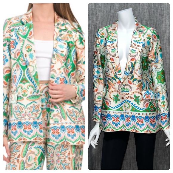 NWT Rachel Zoe Multicolored Printed Satin Blazer XS - Picture 1 of 14